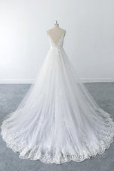 Amazing Long A-line V-neck Ruffle Appliques Tulle Wedding Dresses